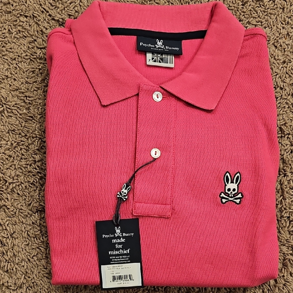 mens cole short sleeve NEW UK size 7 US size XL pink polo by Psycho Bunny.